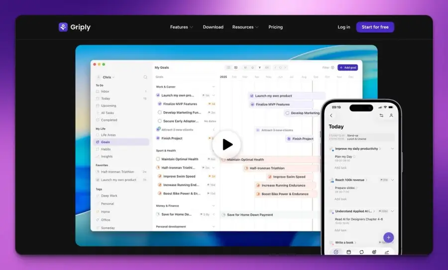 Griply — แอปวางแผนชีวิตแบบ Purpose-First