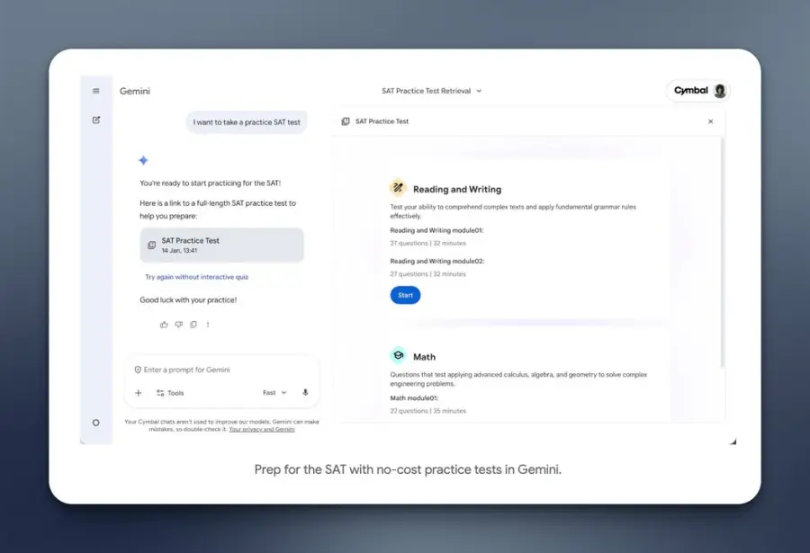 Google Gemini เปิดข้อสอบ SAT เต็มรูปแบบให้ทำฟรี พร้อม feedback… — รูปที่ 2