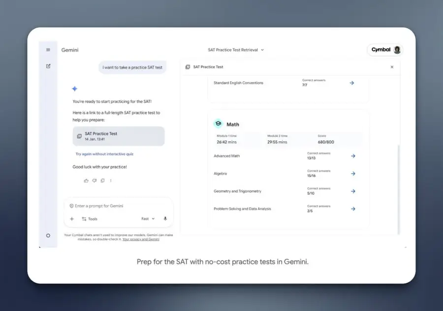 Google Gemini เปิดข้อสอบ SAT เต็มรูปแบบให้ทำฟรี พร้อม feedback… — รูปที่ 3