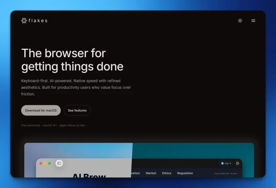 Flakes.ai เว็บเบราว์เซอร์สายโฟกัสสำหรับ macOS…
