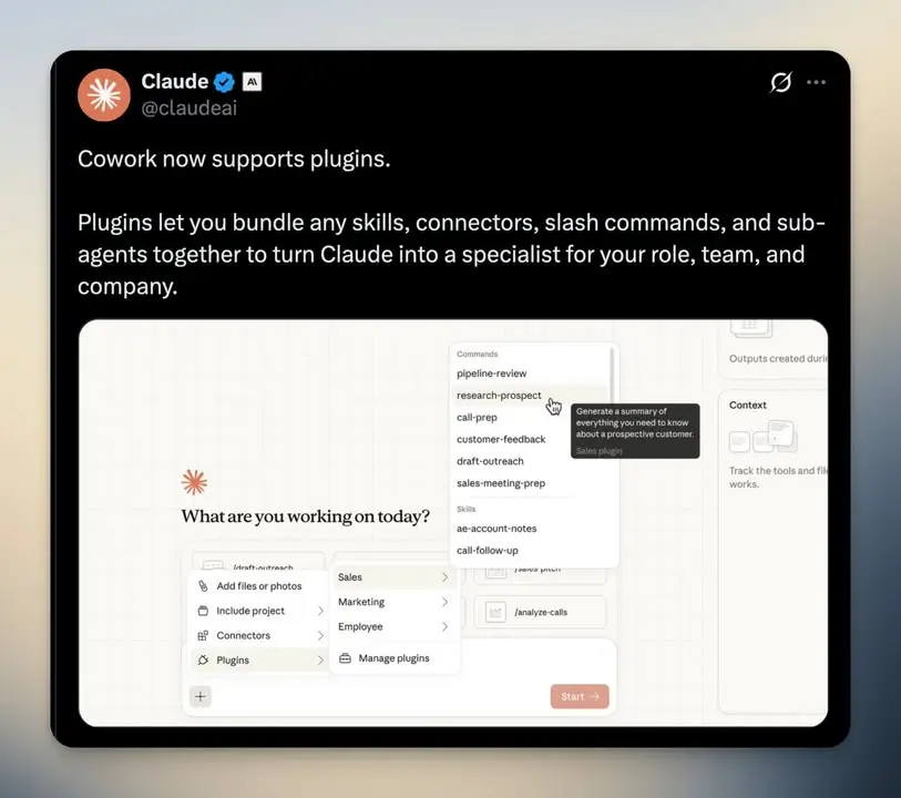 Cowork ปลั๊กอินใหม่ออกแล้ว ทำให้ Claude กลายเป็น AI…