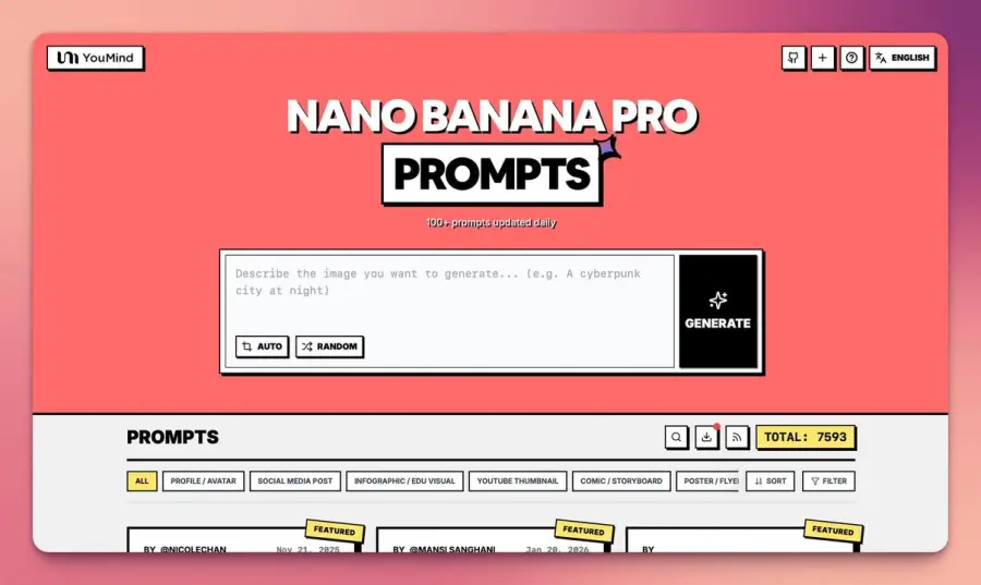 คลัง prompts ฟรี Nano Banana Pro Prompts บน YouMind สำหรับ AI…