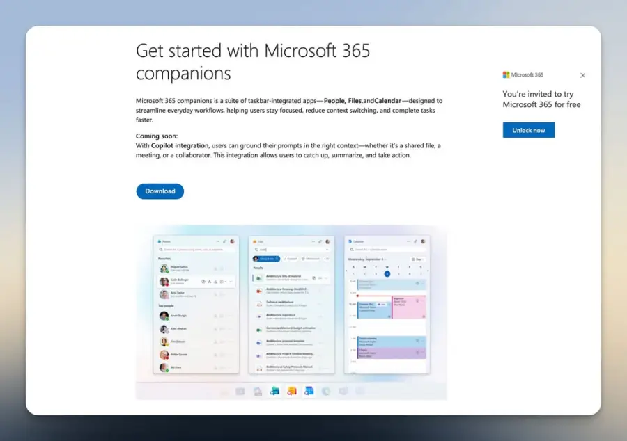 Microsoft 365 companions คือผู้ช่วยบน taskbar ที่รวม People,…