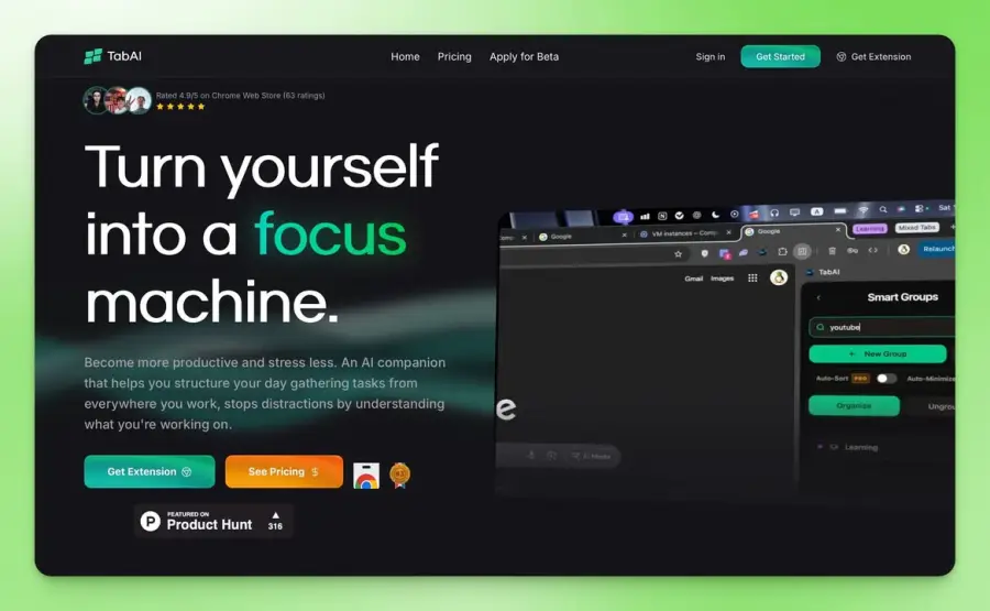 TabAI — ผู้ช่วย AI ที่เปลี่ยน Chrome ที่รกเป็นระบบโฟกัสอัตโนมัติ…