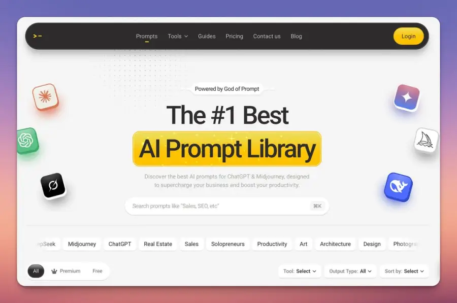 God of Prompt ห้องสมุดพรอมต์ AI ตัวท็อปที่มีพรอมต์หลักหมื่นตัว