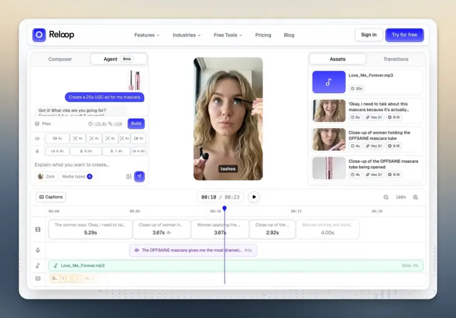 Reloop: AI ทำวิดีโอแอดแบบ UGC ที่เล่าไอเดียกับ “เอเจนต์”…
