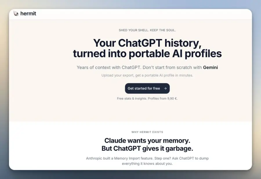 Hermit – แอปแปลงประวัติแชท ChatGPT หลายปีของเราให้กลายเป็น…