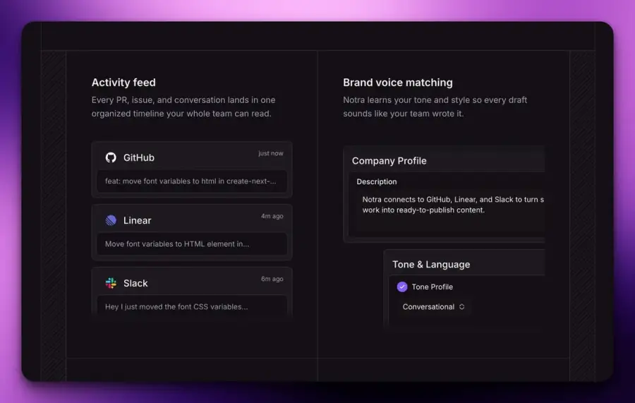 Notra – แอปที่เอางานที่ทีม ship อยู่แล้วจาก GitHub / Linear /… — รูปที่ 2