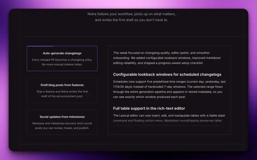 Notra – แอปที่เอางานที่ทีม ship อยู่แล้วจาก GitHub / Linear /… — รูปที่ 3