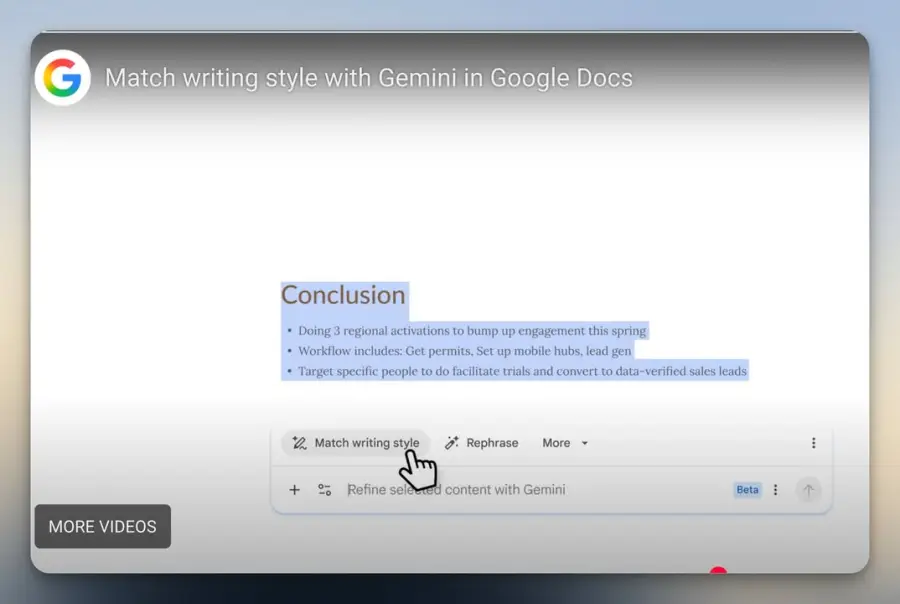 Gemini Match Writing Style ฟีเจอร์ AI ใน Google Docs…