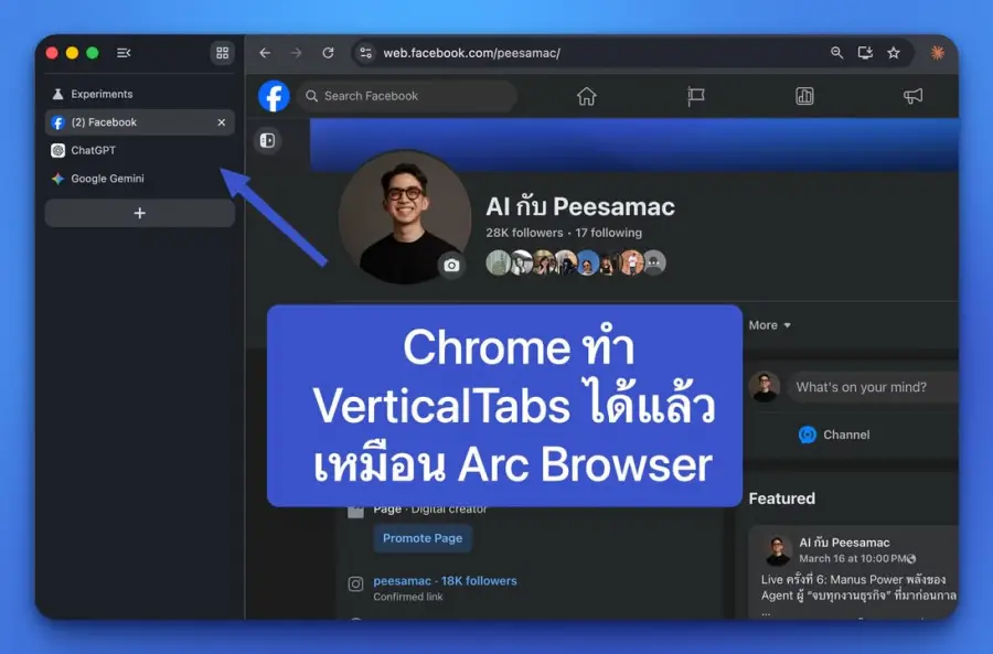กด chrome://flags/#vertical-tabs ในแท็บ