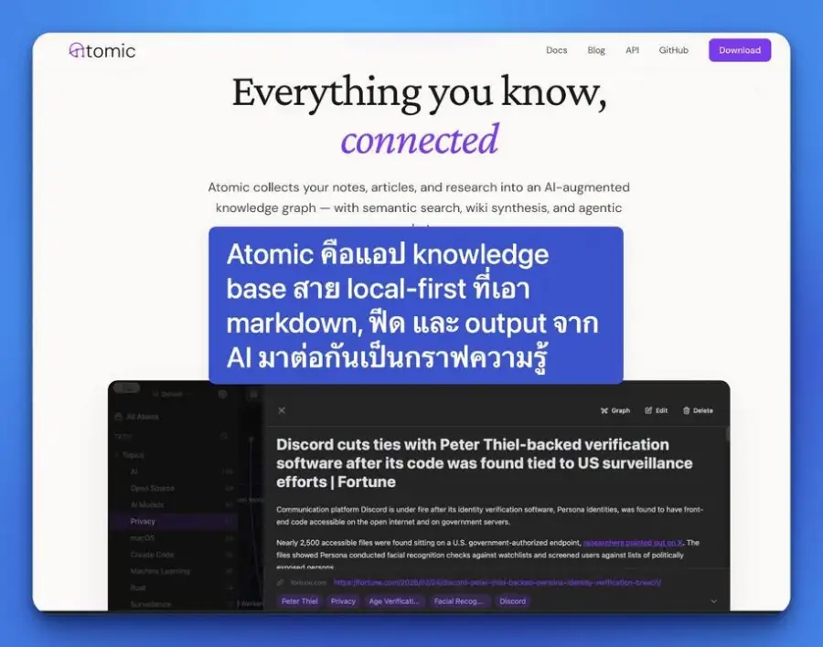 Atomic คือแอป knowledge base สาย local-first ที่เอา markdown, ฟีด…
