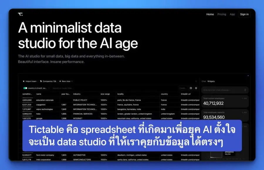 Tictable คือ spreadsheet ที่เกิดมาเพื่อยุค AI ตั้งใจจะเป็น data…