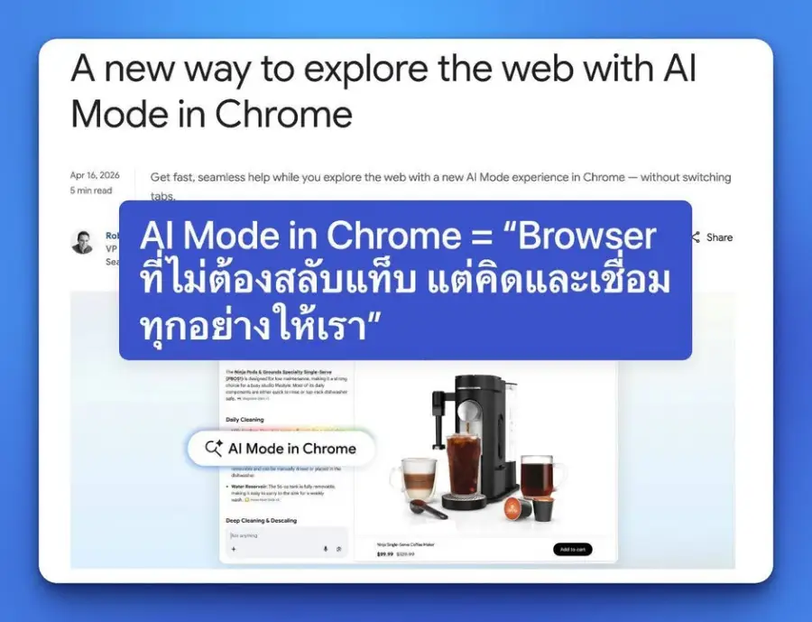 AI Mode in Chrome = “Browser ที่ไม่ต้องสลับแท็บ…