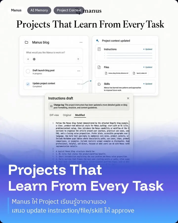 Manus เพิ่งออกฟีเจอร์ใหม่ที่ผมว่าน่าสนใจมาก เขาเรียกว่า "Projects…