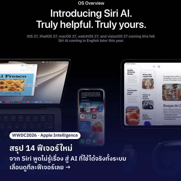 สรุป 14 ฟีเจอร์ใหม่ Apple Intelligence (WWDC26)
