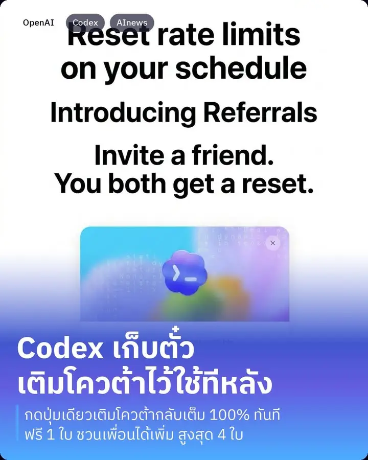 Codex เก็บโควต้าที่เหลือไว้ใช้รอบหน้าได้แล้ว