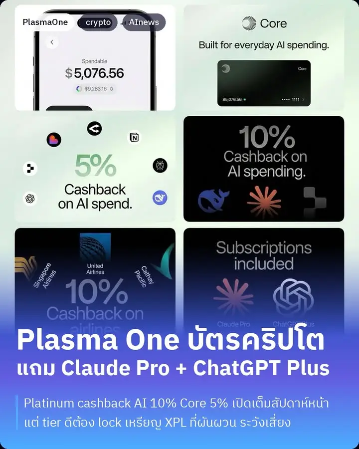 Plasma One — บัตร Visa + stablecoin (เตือนคริปโต)