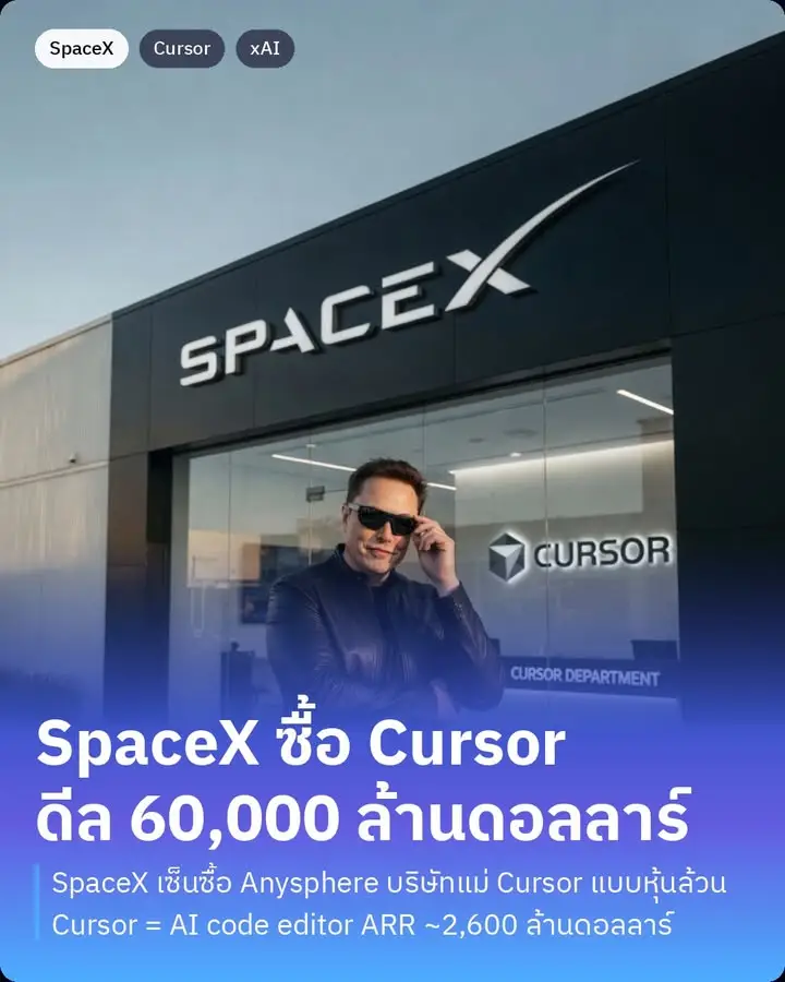 SpaceX เพิ่งเซ็นดีลซื้อ Anysphere บริษัทแม่ของ Cursor…