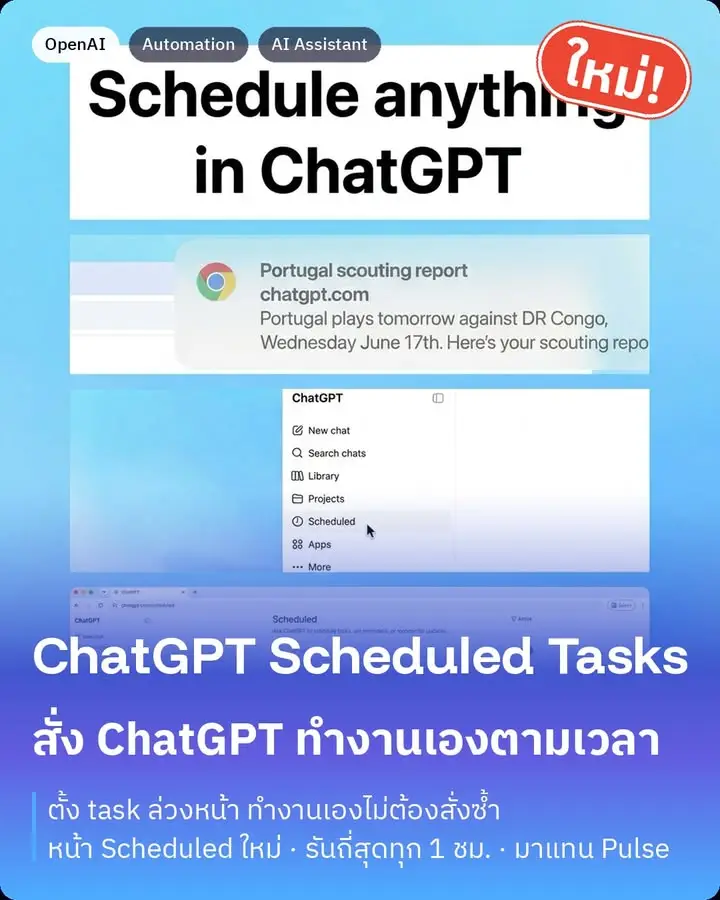 ChatGPT เพิ่งอัปเกรด Scheduled Tasks