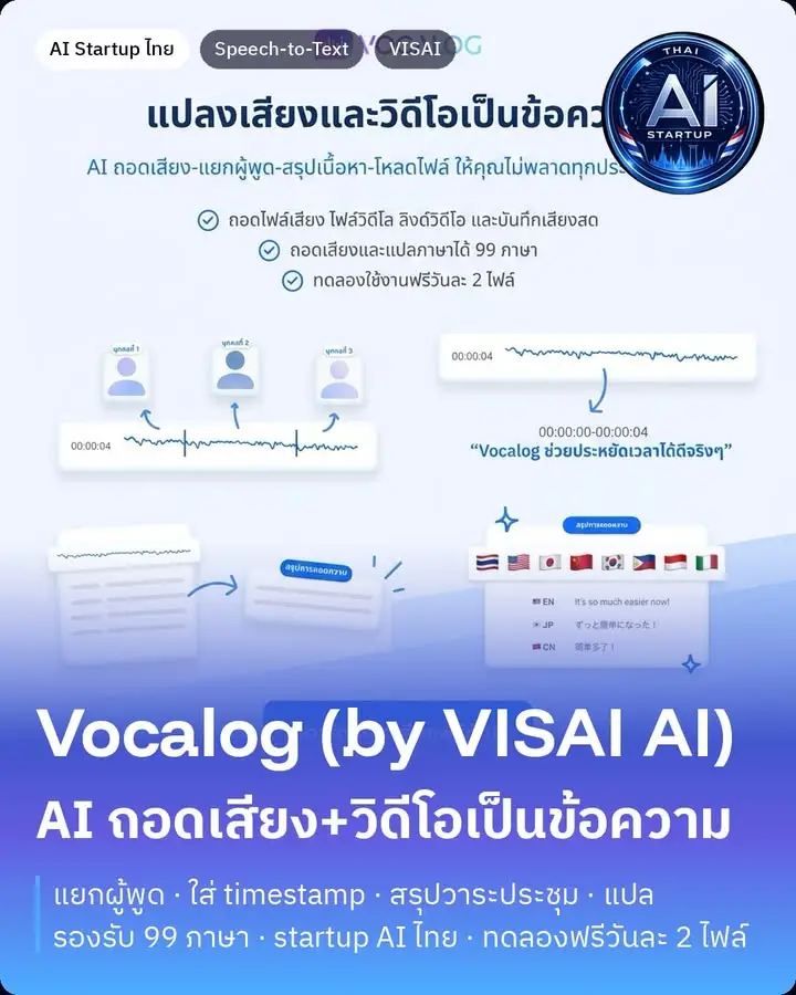 Startup AI ไทย ตอนที่ 12 — Vocalog (by VISAI AI)