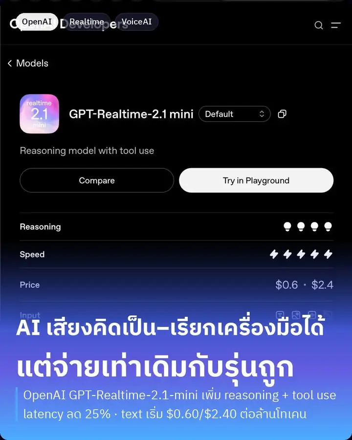 GPT-Realtime-2.1-mini คือโมเดลเสียงเรียลไทม์ตัวใหม่ของ OpenAI…