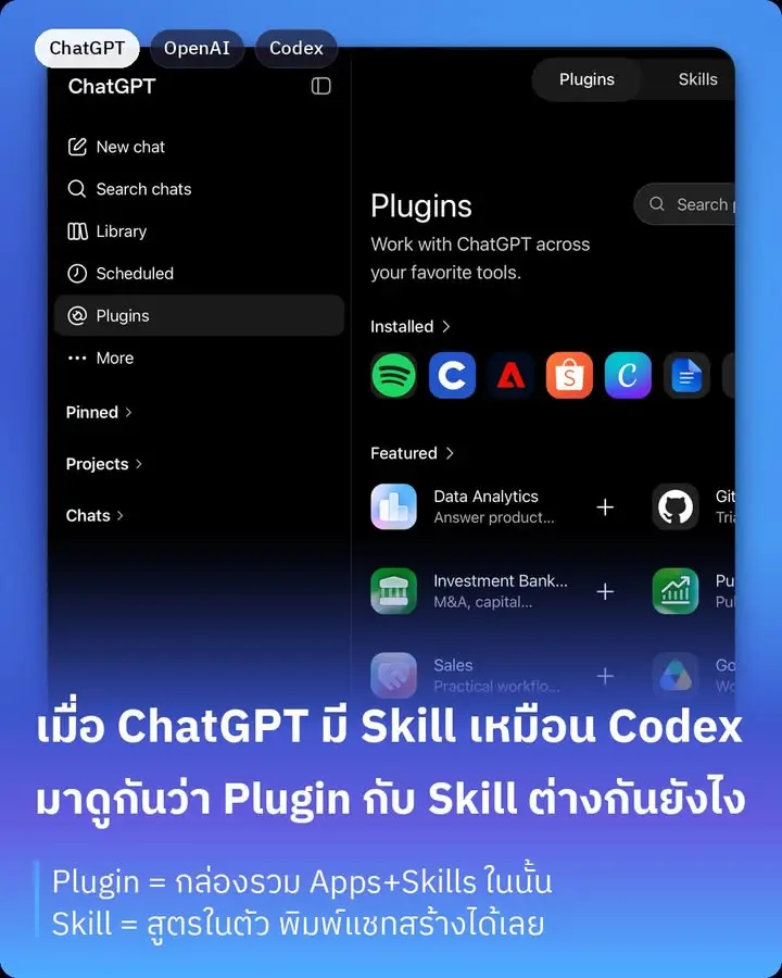ChatGPT มี Skill เหมือน Codex แล้ว มาดูกันว่า Plugin กับ Skill…