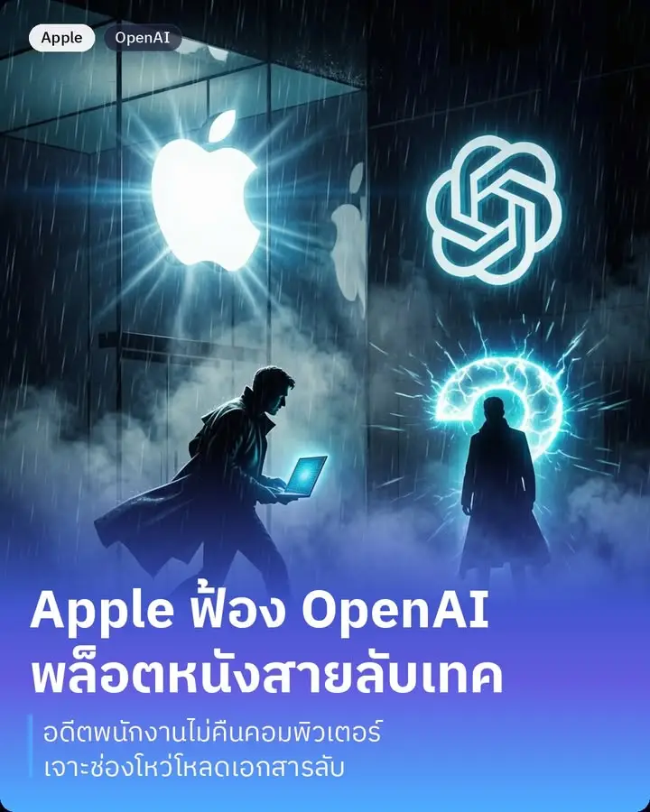 Apple ฟ้อง OpenAI คดีนี้มีทั้งคอมที่ไม่คืน ช่องโหว่ระบบ ไฟล์ลับ…