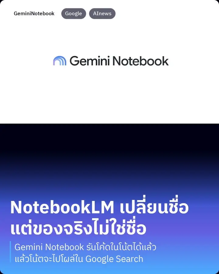 NotebookLM เปลี่ยนชื่อแล้วครับ ตอนนี้เรียกว่า Gemini Notebook