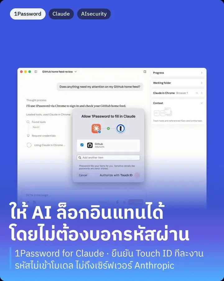1Password กับ Anthropic จับมือกันแล้วครับ ทีนี้ Claude…