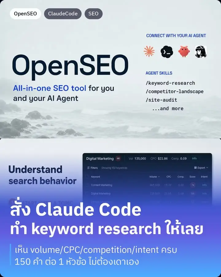 OpenSEO — เครื่องมือ SEO ที่ต่อเข้ากับ AI coding agent ได้ตรงๆ…