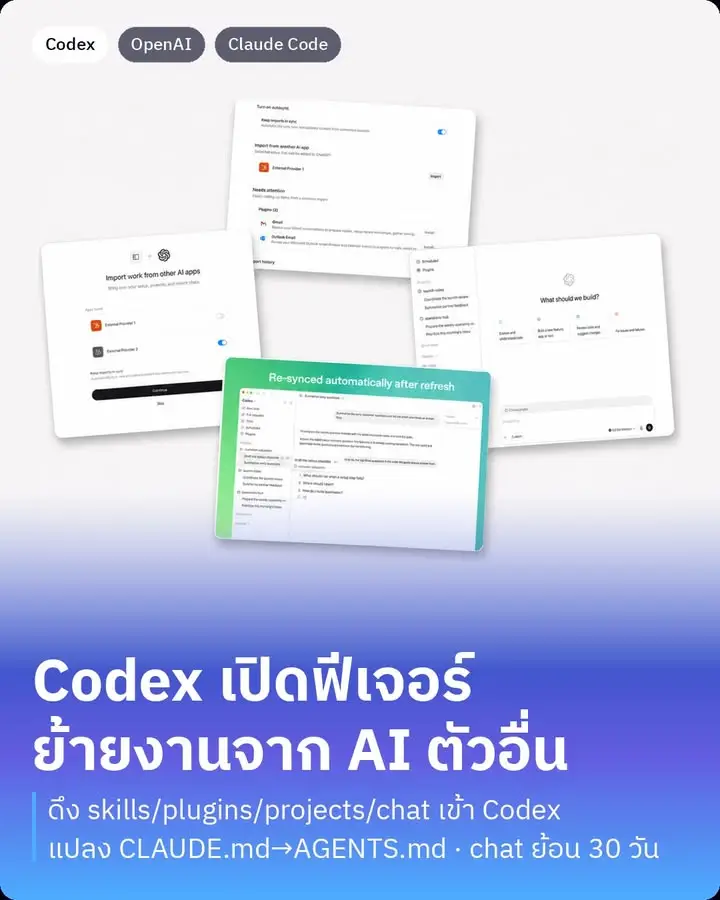 Import ใน Codex คือฟีเจอร์ย้ายงานจาก AI agent ตัวอื่นเข้ามาใช้ใน…