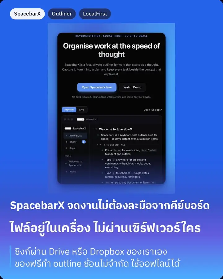 SpacebarX คือแอพจดงานแบบ outliner…