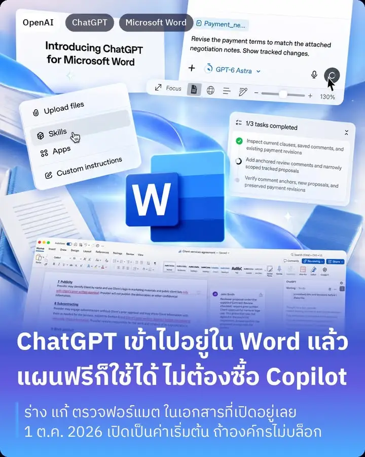 ChatGPT for Word คือแอดอินที่เอา ChatGPT ไปนั่งเป็นแถบข้างใน…