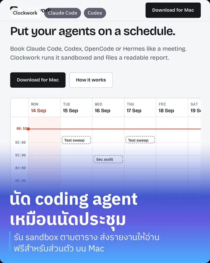 Clockwork คือแอปที่ให้เรานัดหมาย coding agent เหมือนนัดประชุม…