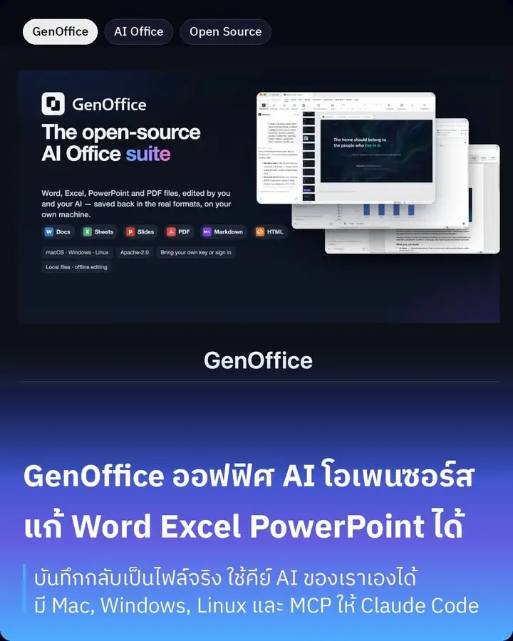 GenOffice คือชุดออฟฟิศโอเพนซอร์สจาก Genspark ที่เอา AI…