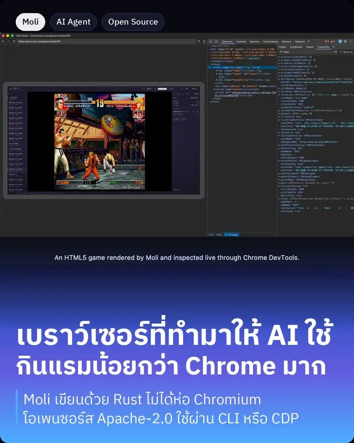 Moli คือเบราว์เซอร์แบบ headless สำหรับ AI agent ที่เขียนด้วย Rust…