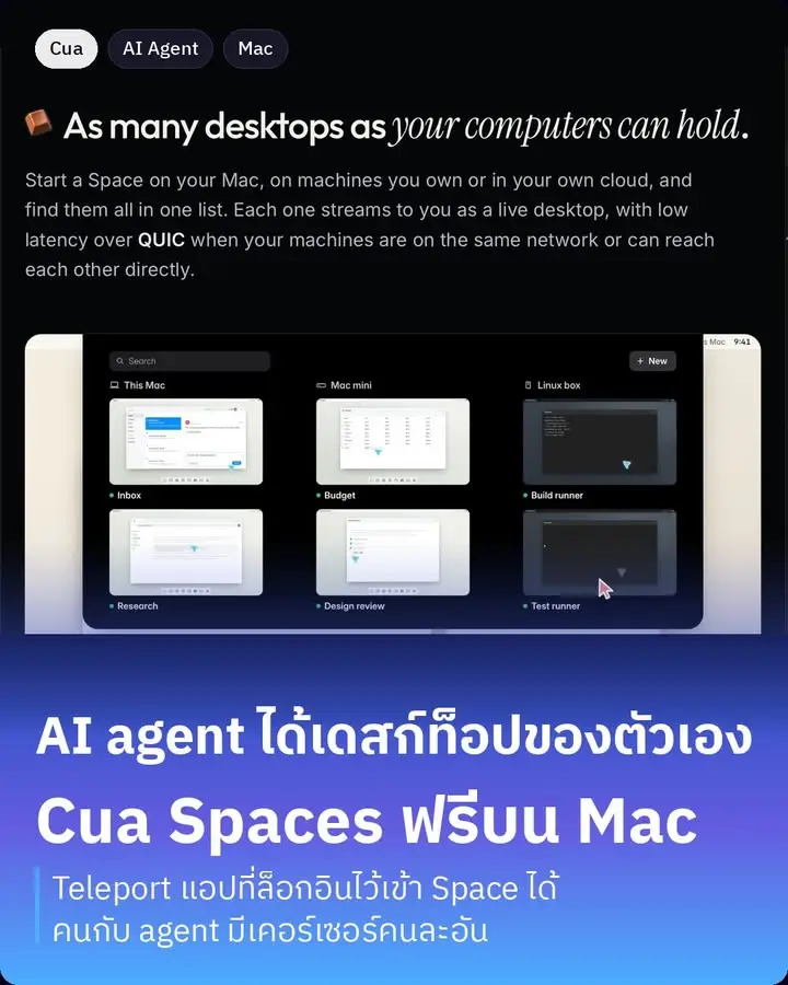 Cua Spaces คือแอป Mac ที่ให้ AI agent…